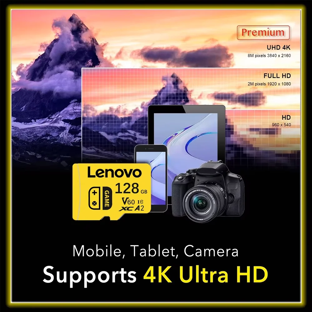 Original Lenovo Large Capacity Micro TF SD Card 64GB/128GB U3 4K Flash Memory Card for Phone Camera Tablet PC Switch 256GB/512GB image 5