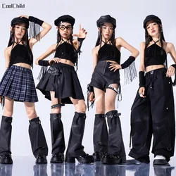 Hip Hop Kids Hot Crop Top Street Dance Cargo Pants Leather Skirts Girls Streetwear Children Jazz Costumes K-pop Clothes Sets