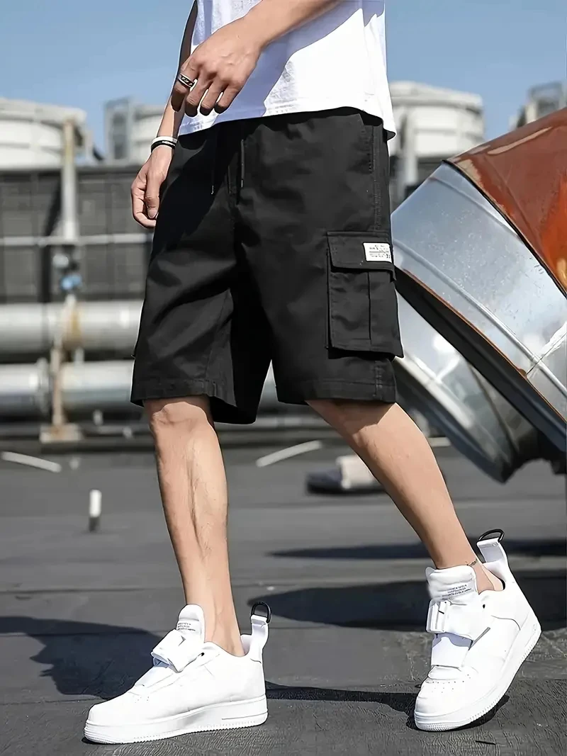 2024 New Men\'s Multi Pocket Cargo Shorts Casual Waist Drawstring Cargo Shorts For Summer Bermuda Shorts