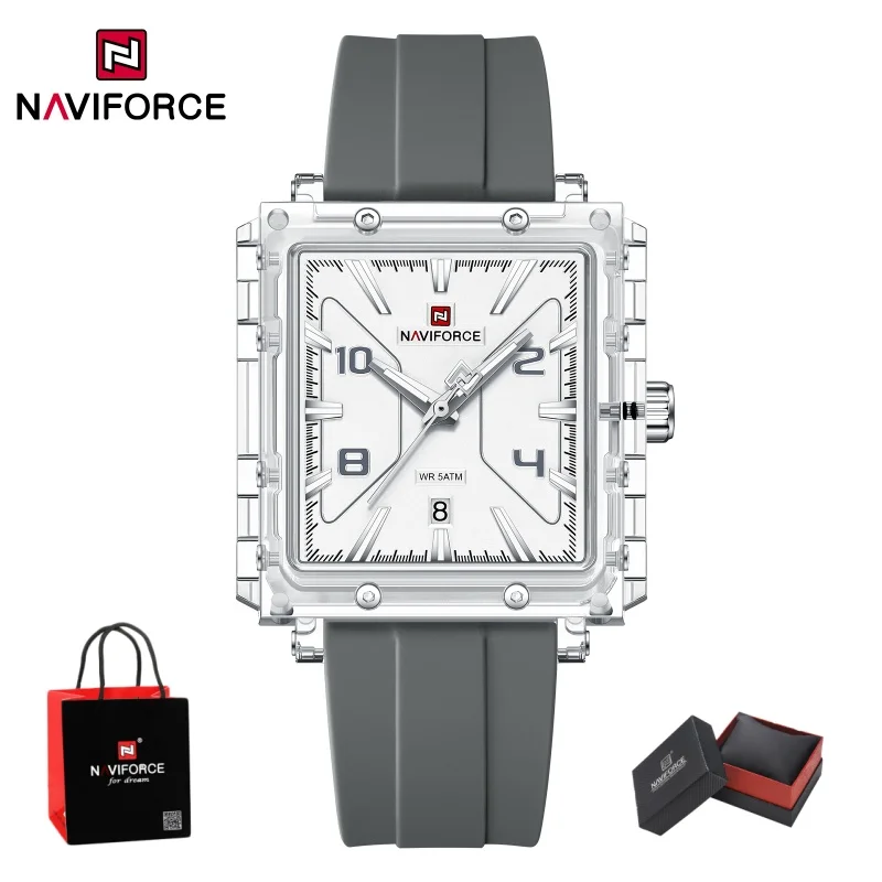 NAVIFORCE Simple Quartz Men Watches Date Display 50M Waterproof Luminous Clock Silicone Band Male Daily Wear Wristwatch Gift Box