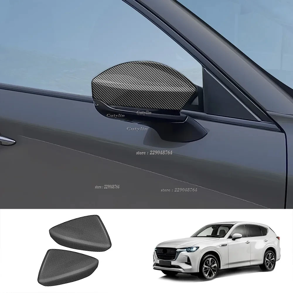 

For Mazda CX60 CX 60 2022 2023 2024 ABS Side Door Mirror Carbon Fiber Look Rear View Rearview Caps Trim Car Covers Accessories