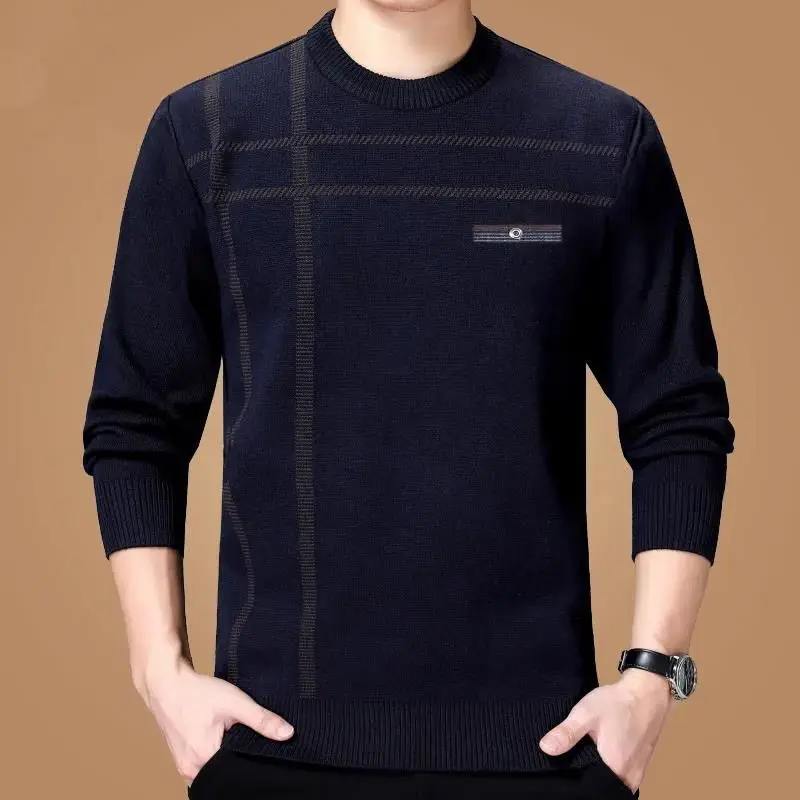 Fashion O-Neck Knitted Spliced Loose Sweaters Men\'s Clothing 2023 Autumn Winter Oversized Casual Pullovers Warm Tops