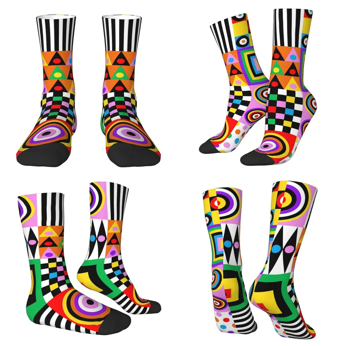 

Retro Abstract Geometric Splicing Socks High Quality Stockings All Season Long Socks Accessories for Man's Woman's Christmas