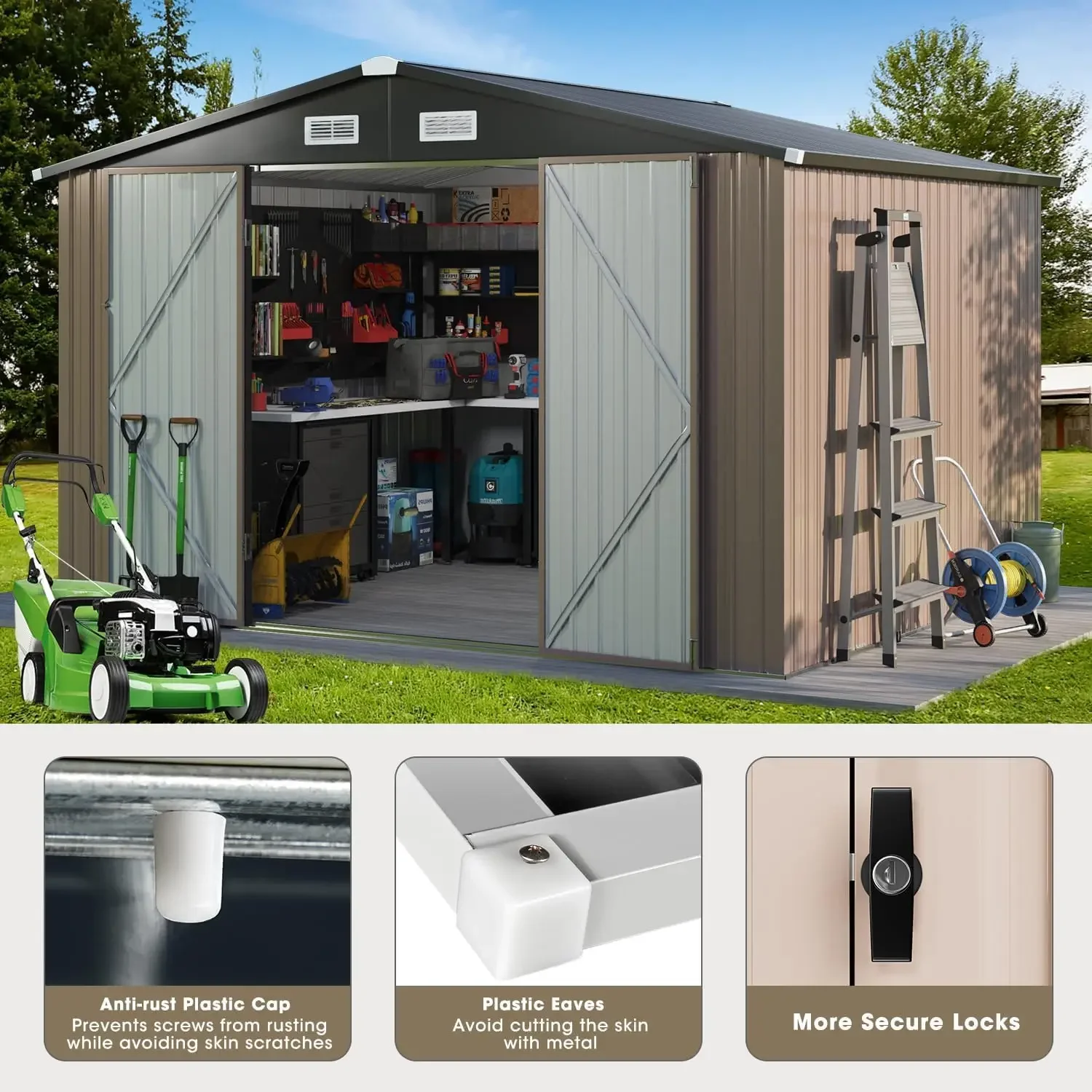 7.6’x9.7’ Outdoor Storage Shed, Tool Storage Shed, Outside Lawn Mower Storage, Garden Metal Shed with Lockable Door for Backyard