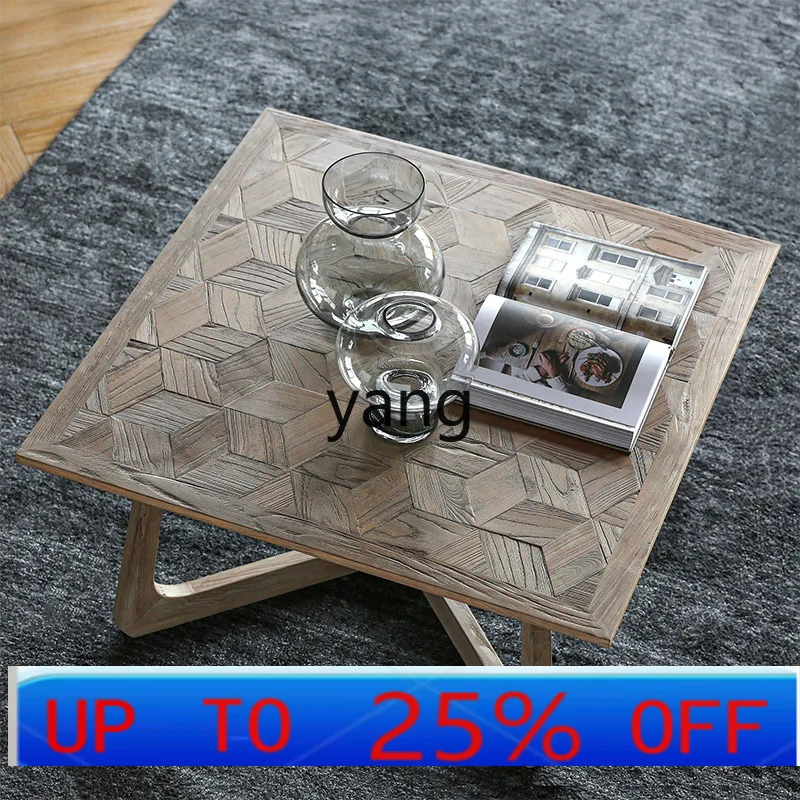 

LMM Nordic style square coffee table ancient log furniture simple solid wood small tea table