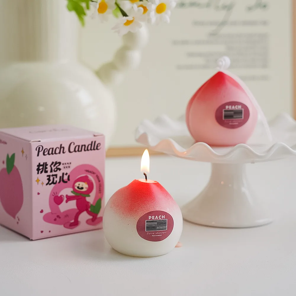 

Gifts PartyCreative Lovely Kawaii Aromatherapy Peach Flavor Candles for Festival Anniversaries Wedding Birthday Room Office