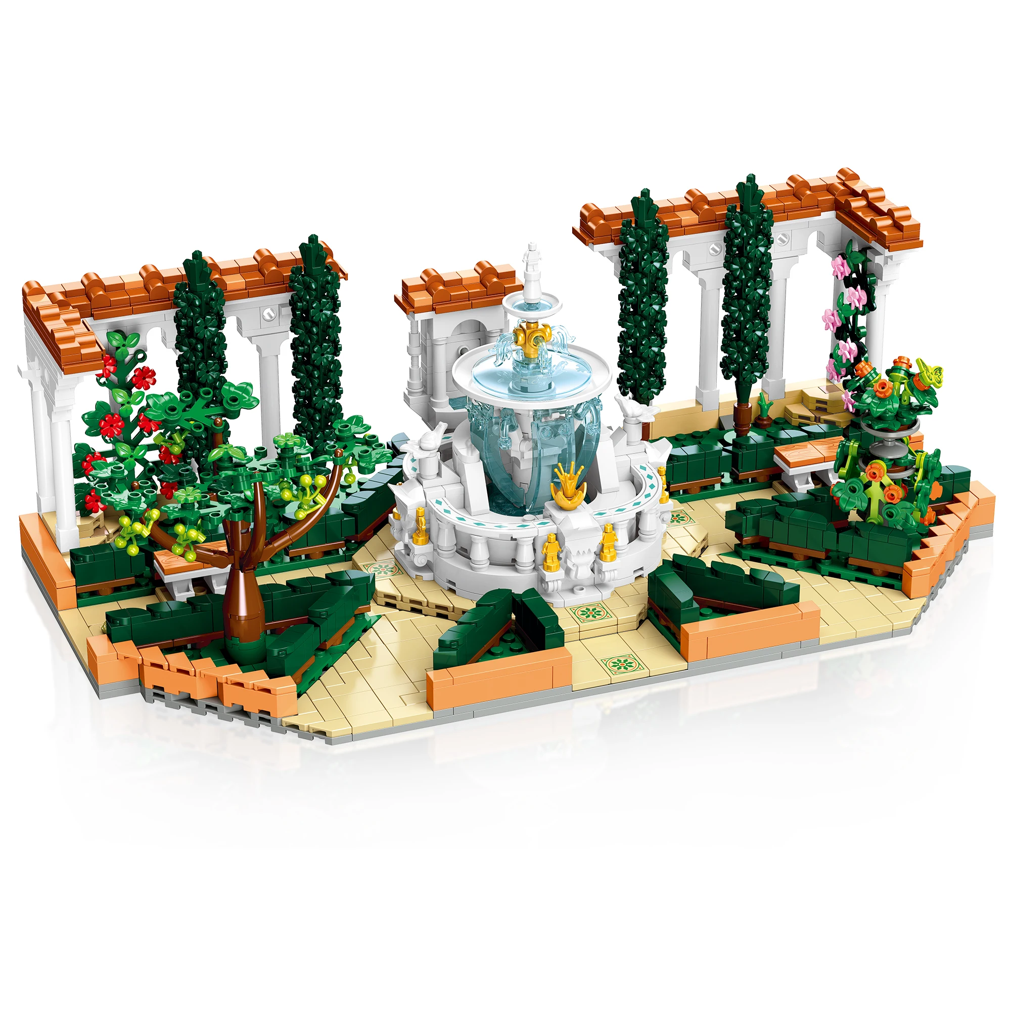 1586PCS Europese straatscène fontein vierkante bouwstenen set modelbouw speelgoed educatief speelgoed volwassen verjaardagscadeau