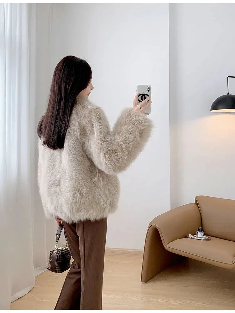 Winter New Solid Color Round Neck Long Sleeve Fashion Outwear Women High Street Casual Loose Cardigan Elegant All-match Tops