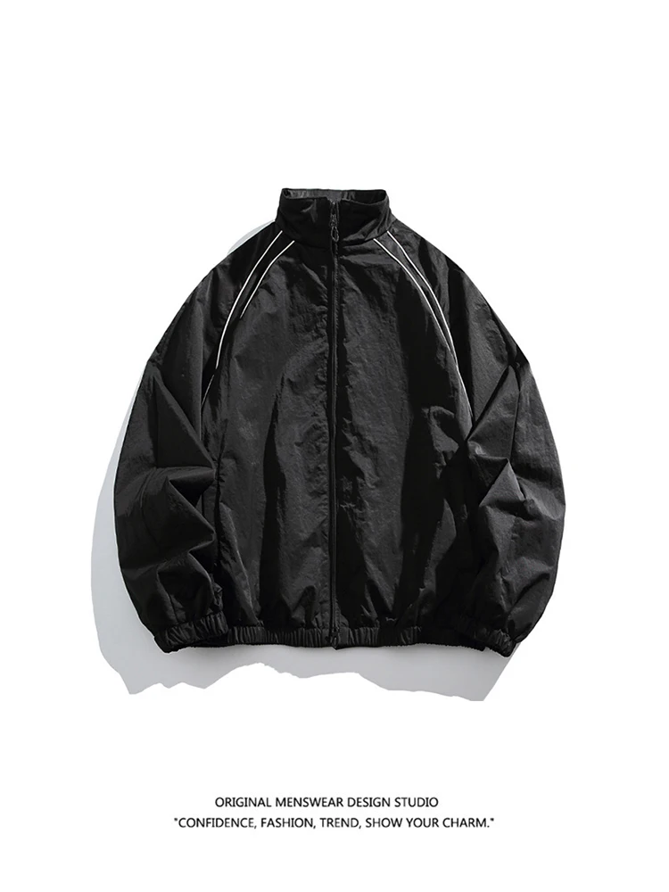 

Водонепроницаемая быстросохнущая куртка свободного кроя с воротником-стойкой и вставками, весенняя верхняя одежда, модная молодежная модель из нейлона и полиэстера