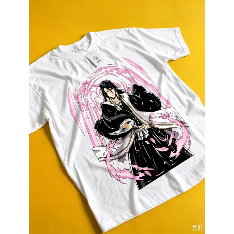 2026 Bleach Anime Kuchiki Byakuya Bankai Graphic T‑Shirt Harajuku Streetwear Casual Unisex Oversized Short Sleeve Manga Tee Tops