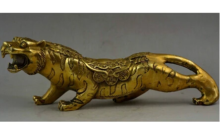 Copper Brass CHINESE crafts decor ation Asian    0 10.0Inch Old Handwork Copper Carving Running Leopard Fierce Lifelike