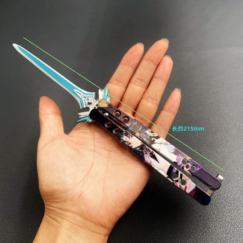 New Genshin Unsharped Metal Weapon Wolf's Craft Toy, 20 Cm (7.8 Inches), Foldable RGX Butterfly Knife, Zinc Alloy Metal