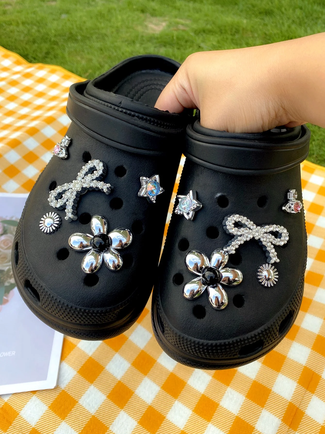 

10 штук серебряных цветов, серебряный бант с бриллиантами, пятизвездочный бриллиант ABS, пряжка для обуви, украшение своими руками, подходит для женщин сан