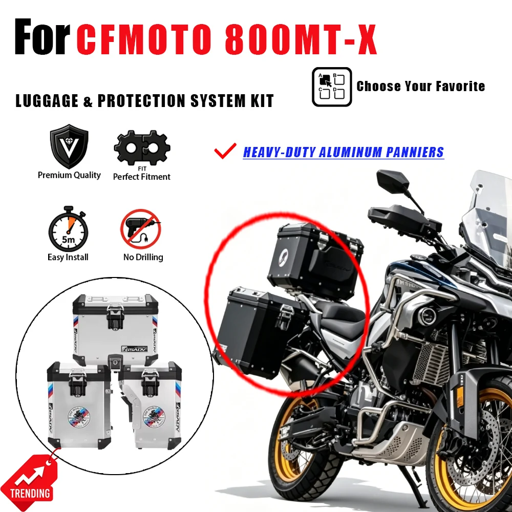 Para CFMOTO 800MTX, Maleta Lateral Superior de Aluminio, Caja de Equipaje, Barra Anticaídas Superior e Inferior de Acero Inoxidable, Accesorios para Moto, Maletas, Defensas