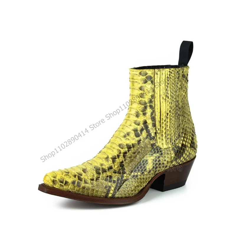 Green Snakeskin Print Pleated Design Pointed Toe Boots Fashion Slip On Men Shoes Luxury Handmade Party Banquet Men Dress Shoes