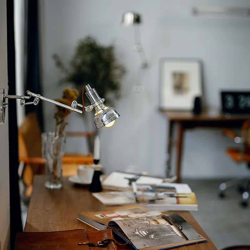 

Nordic industrial wind telescopic machinery rocker arm bar table lamp retro antique lighting mirror headlamp