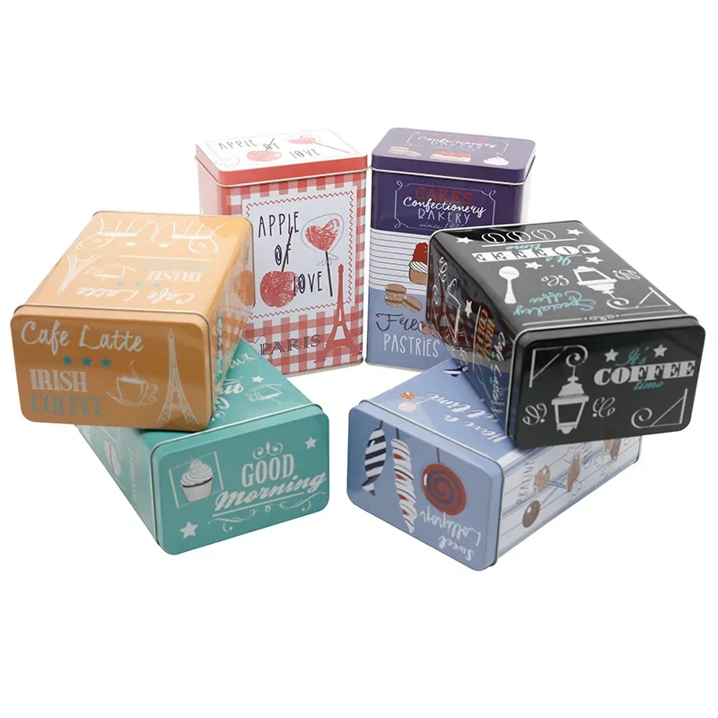 Boîte en fer blanc en métal, Style américain, boîte de rangement pour biscuits, collation, café, bonbons, rectangulaire, bijoux, cosmétiques,