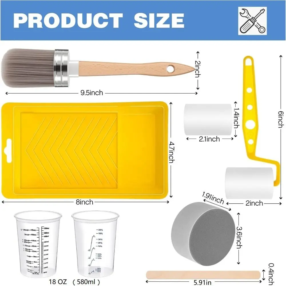 18pcs All-in-one Paint Brush Set Polish Sponge Block Nitrile Gloves Roller Set Mixing Sticks Mixing Cups Cabinet Painting Set