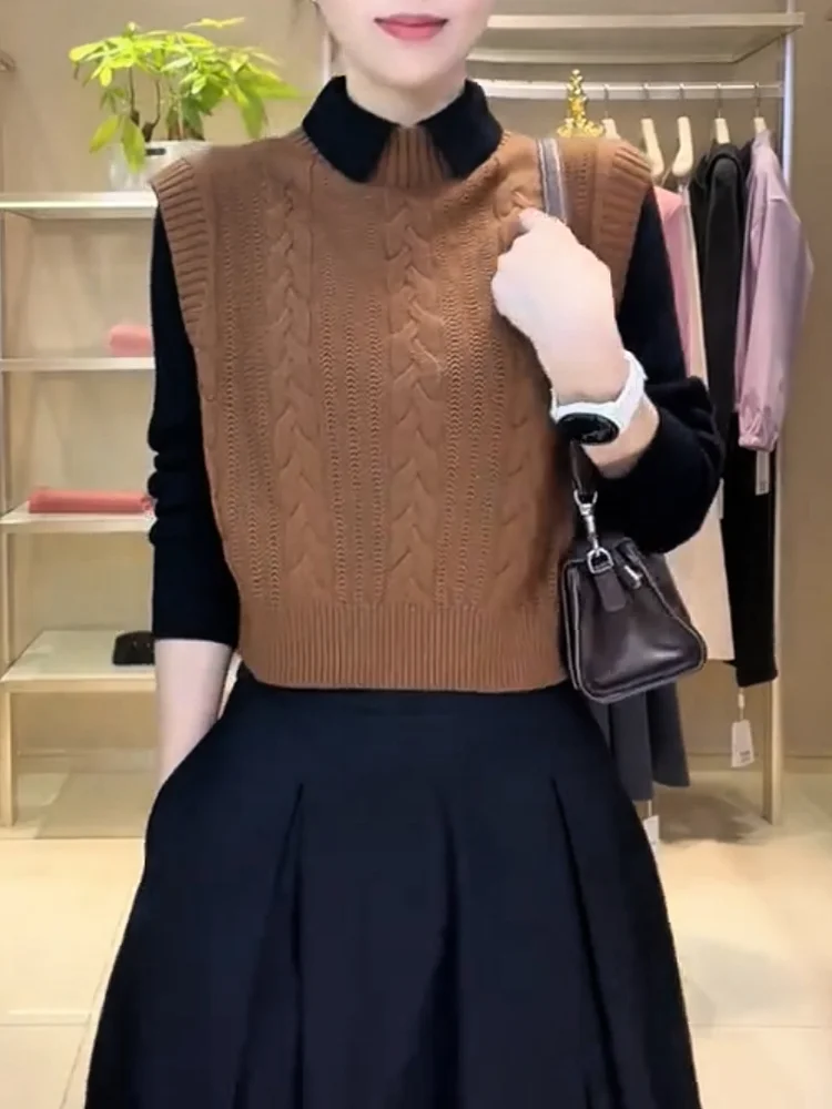 

Вязаный жилет Ele, осень 2023, новинка Sle, большие размеры, модный универсальный топ для похудения, высококачественный ретро-дизайн