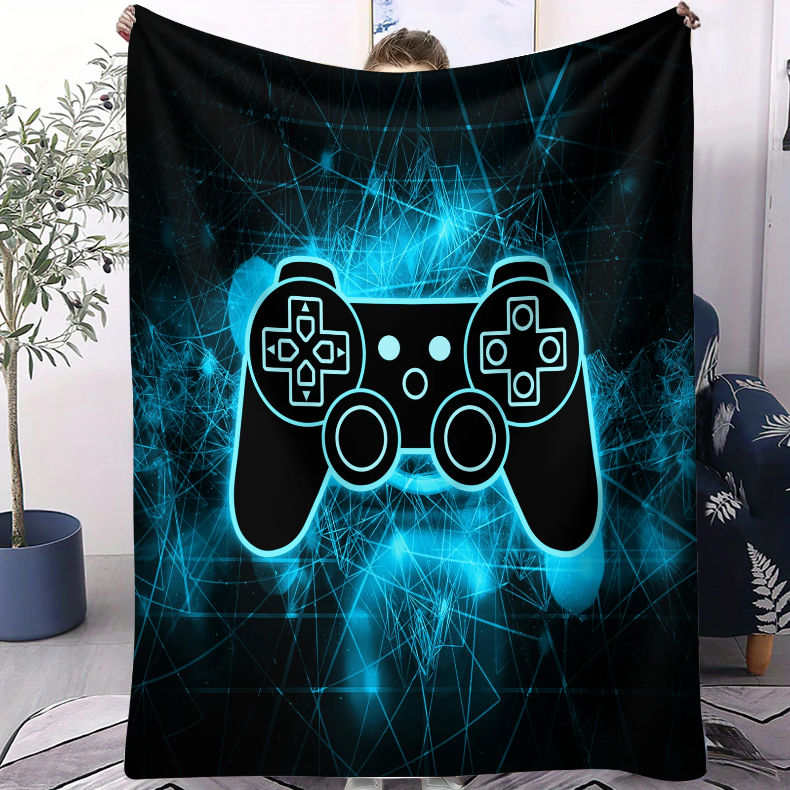 Game player controller pattern Flannel printed blanket suitable for all seasons suitable for living room office sofa and travel