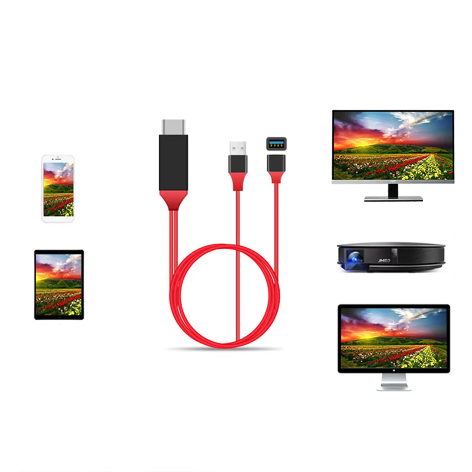 

1M Micro Usb To Cable Adapter Video Adaptor For Red Support 1080P Hd Output Charging While Using 3-In-1 Usb Type-C