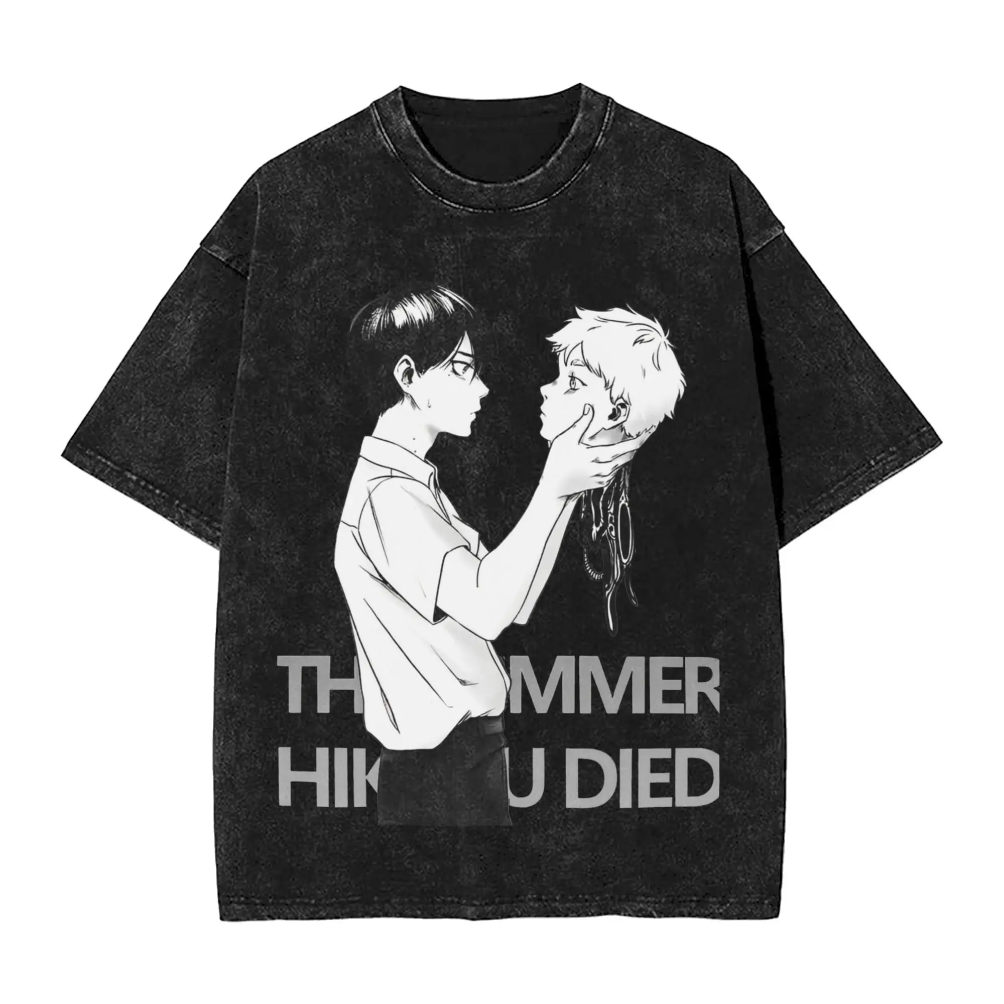 

Washed T Shirt The Summer Hikaru Died Casual T-Shirts Oversize Tsujinaka Yoshiki Manga Streetwear Cotton Printed Tops Tee Shirt