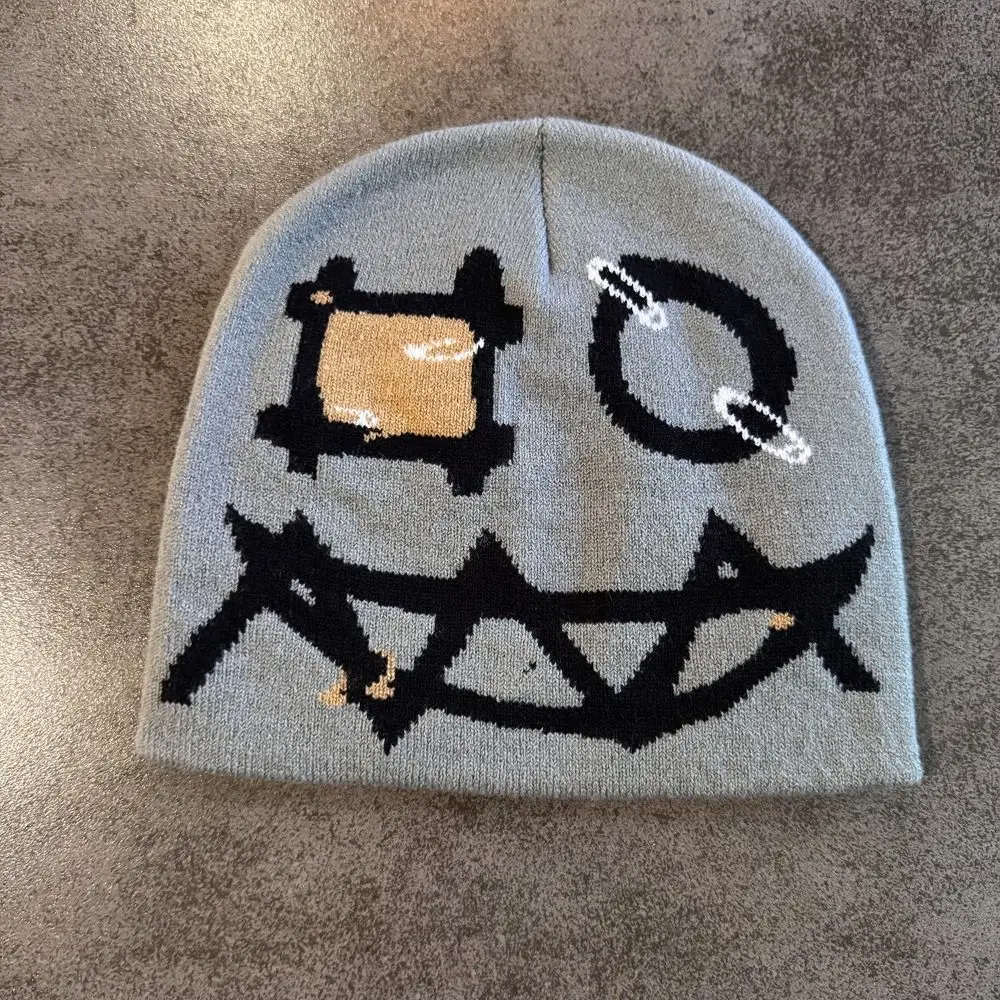 Printed Pattern Printed Pin Beanie Winter Warmth Acrylic Yarn Ghost Mask Cap Flat Design High Elasticity Demon Face Hat