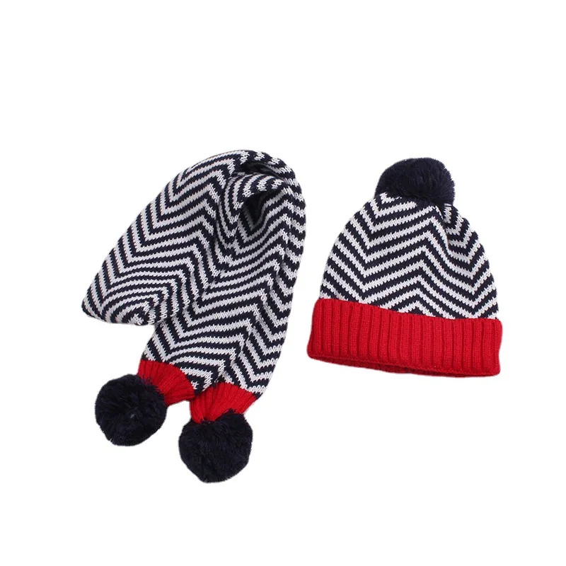 2022 Autumn and winter children\'s hat scarf set baby wool hat boys and girls striped warm cover hood scarf two-piece set beanie