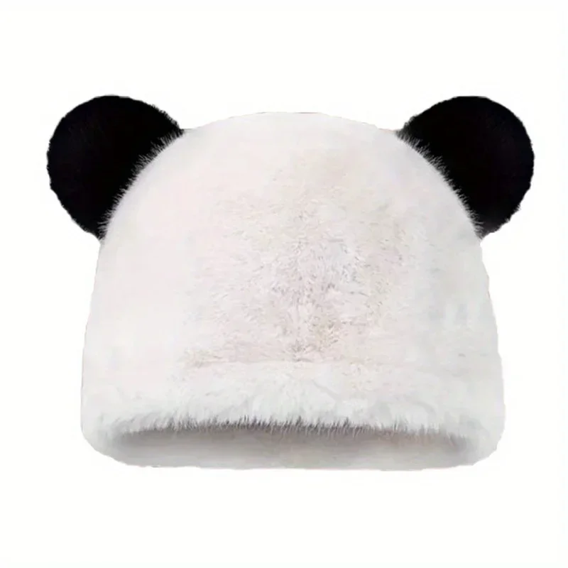 Winter Solid Cute Bear Ears Beanies Hat Adult Soft Plush Faux Fur Thicken Women Outdoor Ear Protection Hat Female Skullies Hat