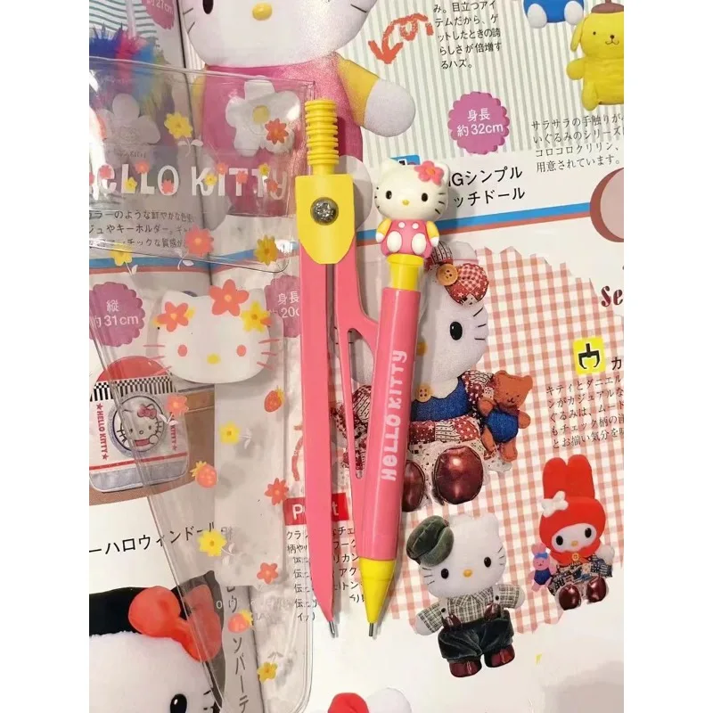 Sanrios Cute Hello Kitty Compass Drawing Exam Student Drawing Tool Set Pencil Lead Stationery Anime Kawaii