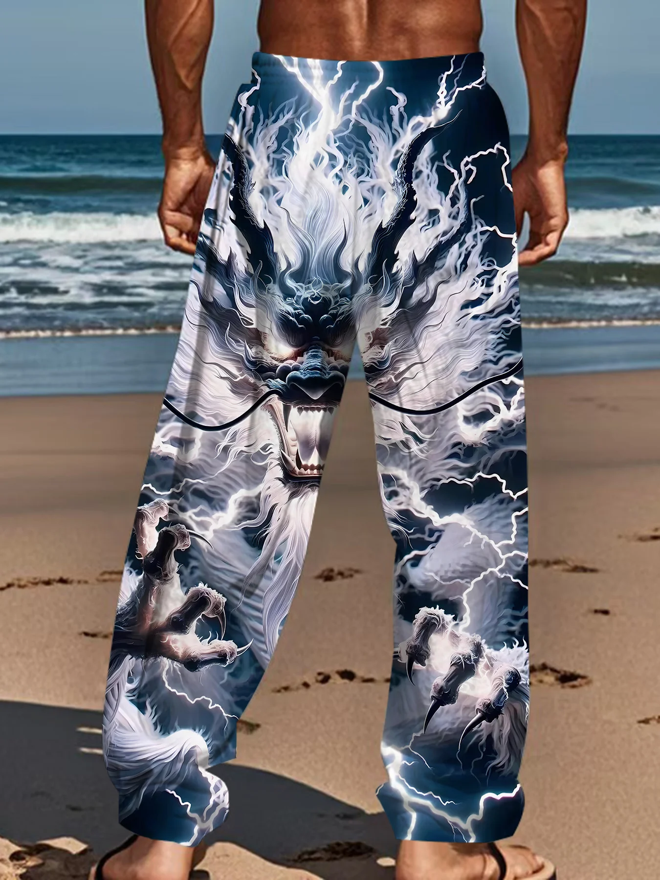 Neu eingetroffen: Trendige Unisex-Jogginghose mit Drachen- und Blumenmuster, lässige Sweatpants für Strandurlaub und den täglichen Gebrauch auf der Straße. – Detail 7