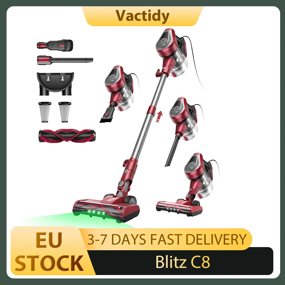 Aspirapolvere con filo Vactidy Blitz C8, motore turbo da 600W, aspirazione 60kPa, leggero 1,7kg, contenitore polvere da 1,5L, spazzola a V, cavo da 7m