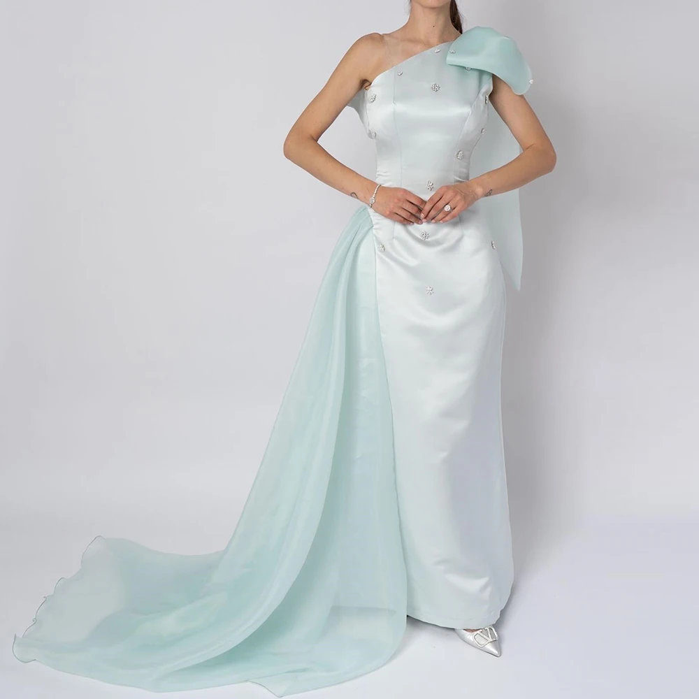 

Elegant Party Dresses Woman 2024 Panel Train Straight Ankle Length Satin Sleeveless One Shoulder Crystal Bespoke Occasion Gowns