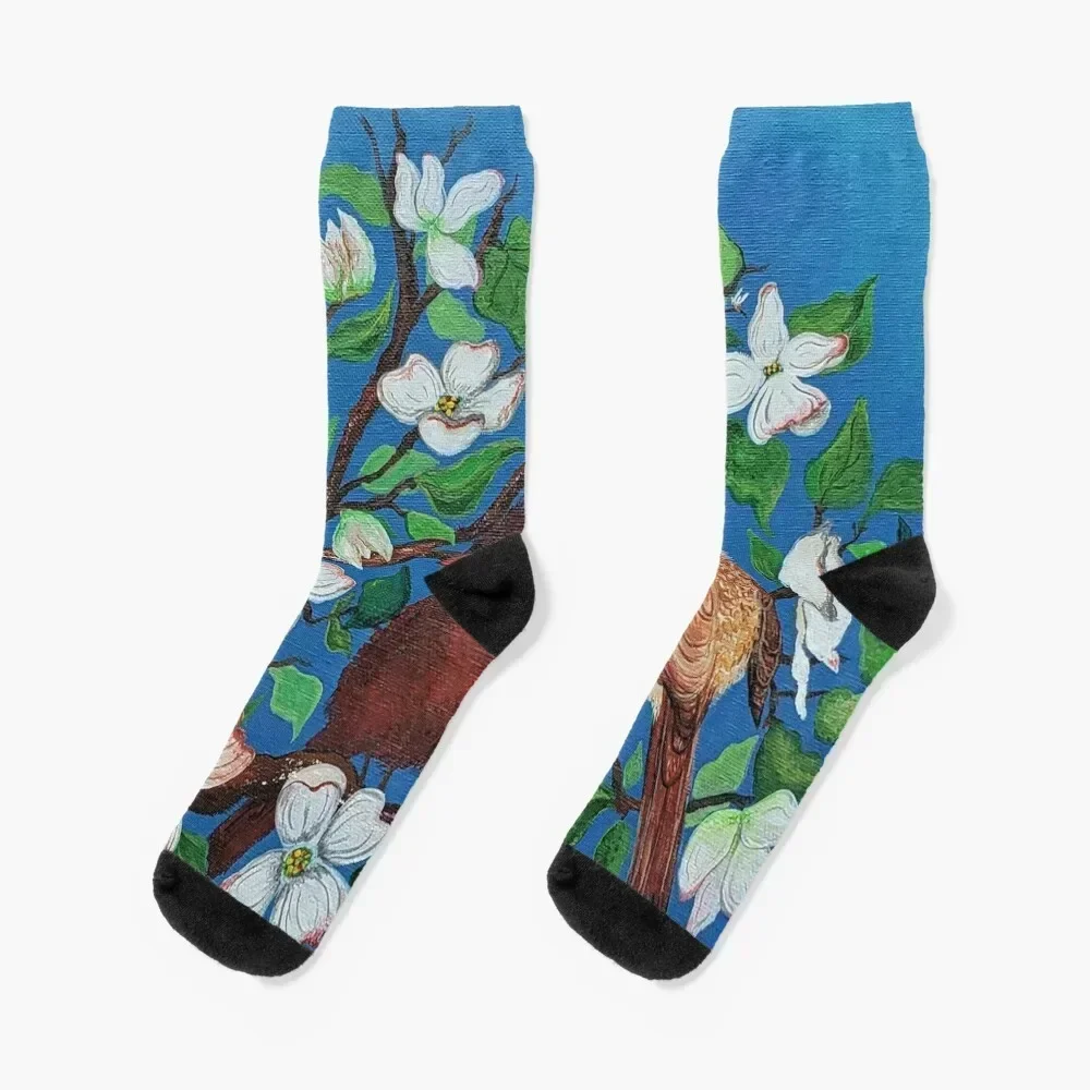 Cardinals In Dogwood Tree Socks snow with print Boy Socks Women's