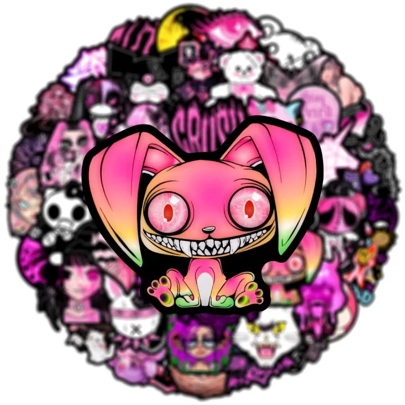 10/25/50Pcs Cartoon Punk Girl Pink and Black Horror Doll Stickers Cool Graffiti Waterproof Sticker