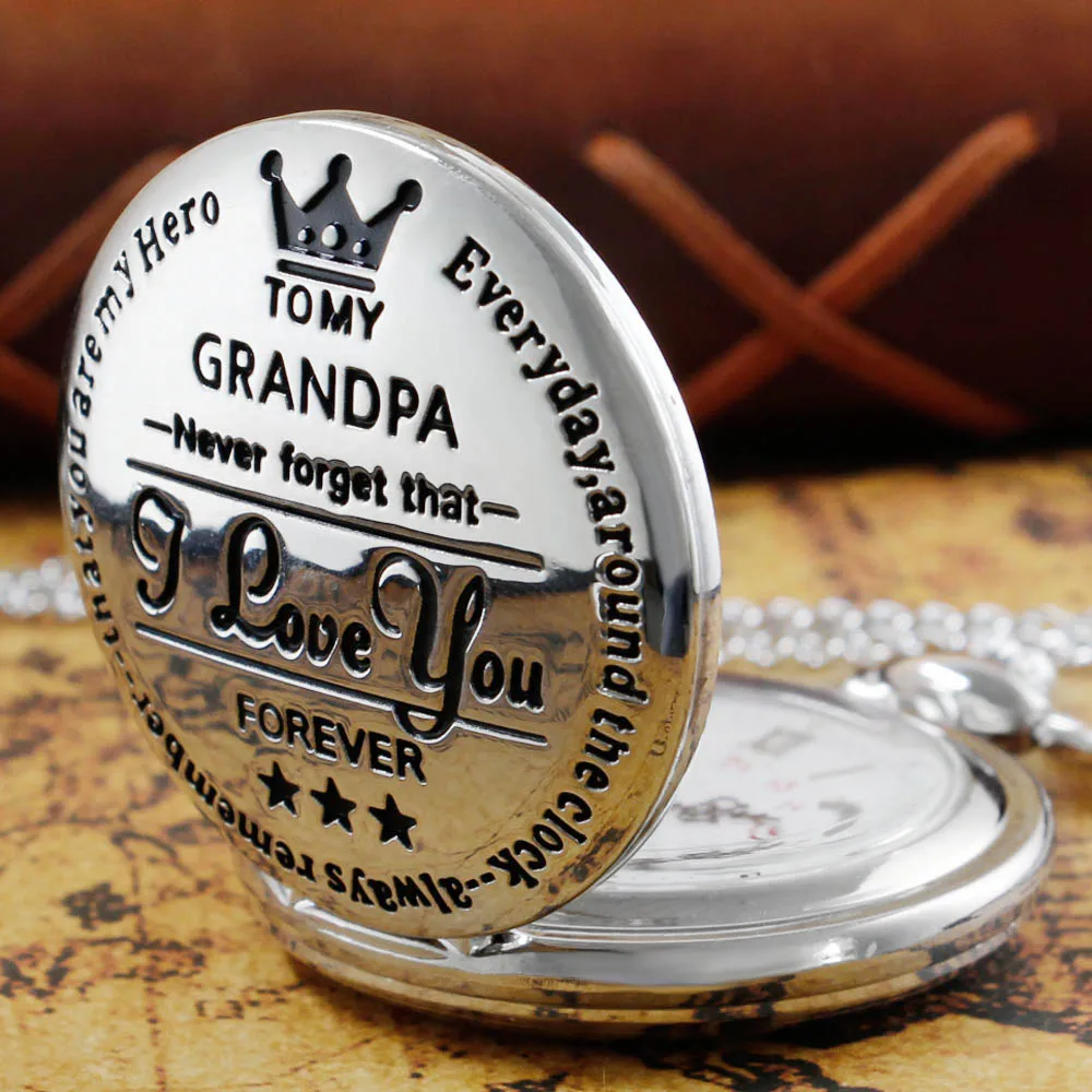 Quartz Pocket Watch To My Grandpa I LOVE YOU FOREVER Laser Engraved Chain Clock Necklace Watches Birthday Gift For a Grandad