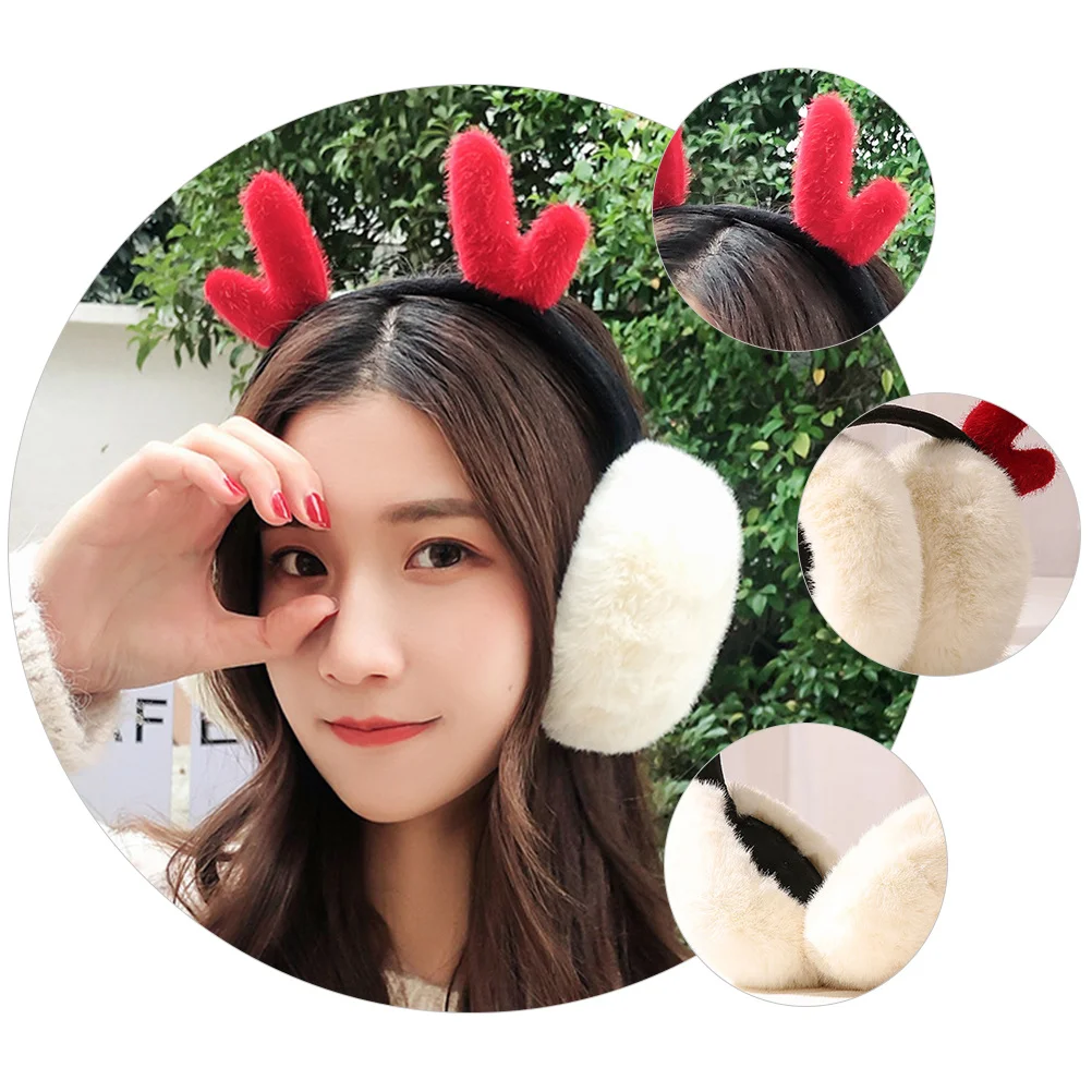 قطعة واحدة من أغطية الأذن الشتوية لتدفئة الأذن بتصميم قرن الوعل أغطية أذن دافئة قابلة للتعديل للأنشطة الخارجية والطقس البارد والسيدات #3