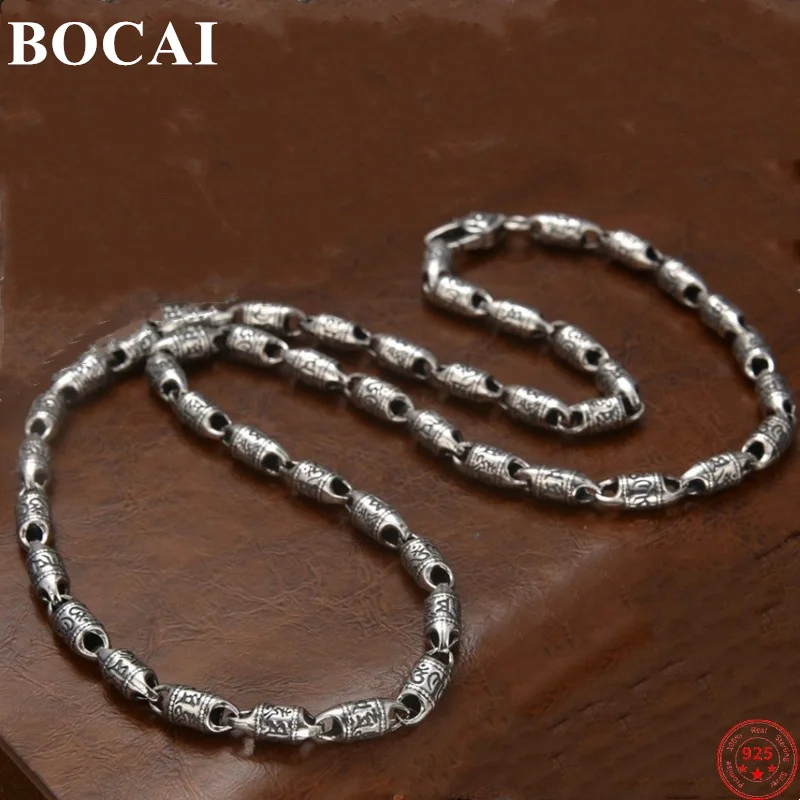 

BOCAI S925 Sterling Silver Necklaces for Men New Fashion Six Syllable Mantra Vajra Pestle Amulet Argentum Jewelry Free Shipping