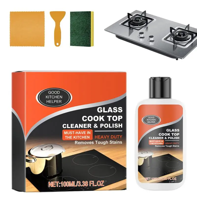 Kitchen Stove Cleaner Heavy Duty Non-Scratch Cooktop Cleaner Glass Cleaning Kit Ceramic Non-Abrasive Powerful Kitchen Degreaser