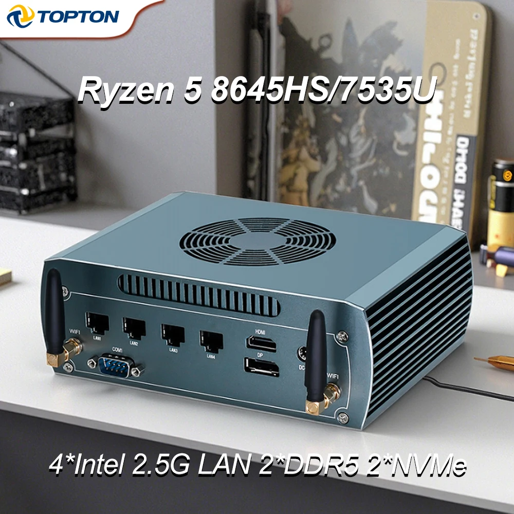 Мини-ПК FU04 Firewall — AMD Ryzen 5 8645HS/7535U, 4 сетевых локальных процессоров Intel 2.5G, 2x DDR5 и 2x NVMe, Proxmox/виртуализация и готовые к игре