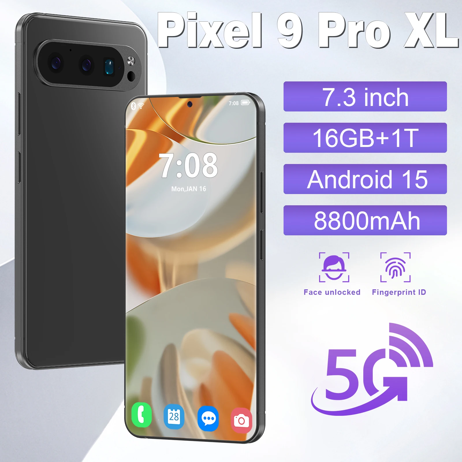 

Pixel9Pro 5G Mobile Phone 7.3 Screen SmartPhone Original 16GB+1TB Dual Sim Celulares Android Unlocked 8800mAh Gaming Cell Phone