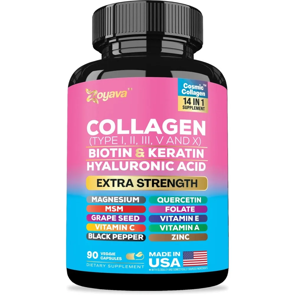 

Collagen Types I, II, III, V and X Peptides, Biotin, Keratin, Hyaluronic Acid, MSM, Vitamin A, Vitamin C, Quercetin and More