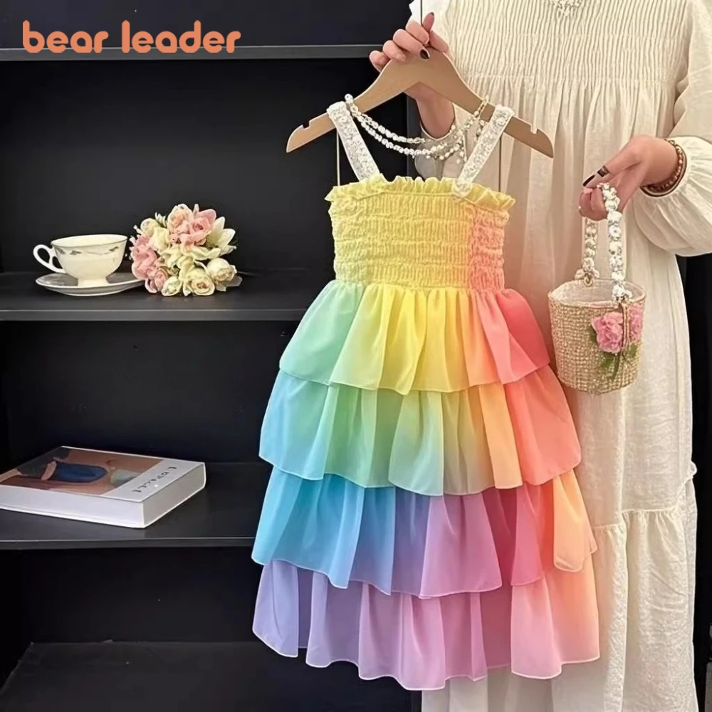 

Новинка 2026: Летние яркие платья Bear Leader для девочек-подростков 5-13 лет, корейская версия, модное нежное сладкое платье-сарафан в стиле «торт»