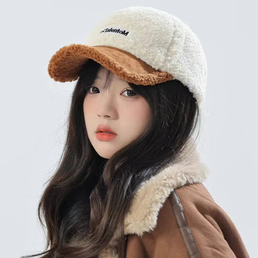 Hight Quality Lambhair Women's Hats Plush Sun Visors Cute Girls Hat Warm Thick Plush Baseball Cap