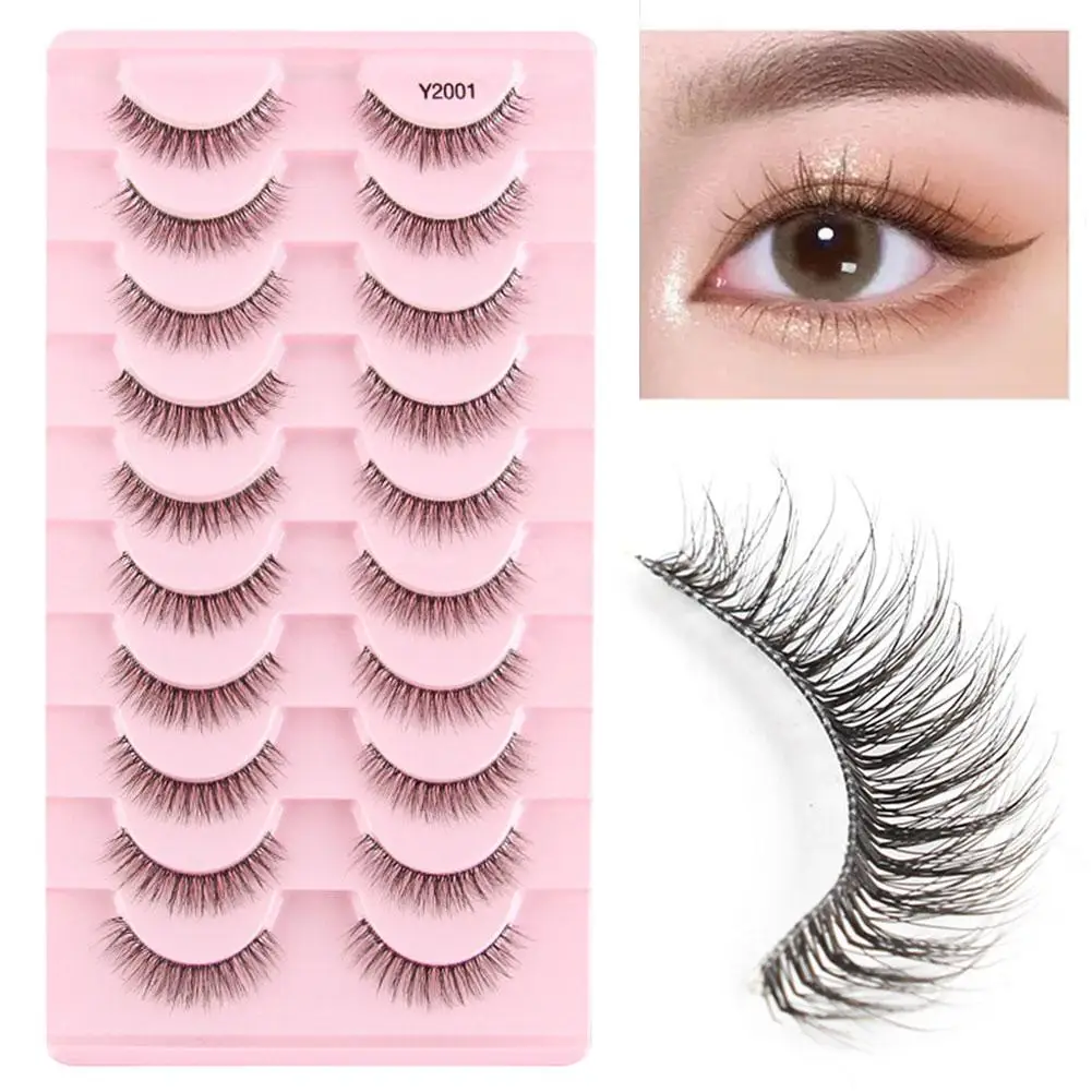 10 Pairs Transparent Stem False Eyelashes Simulate Daily Novice Natural Short 9.4*18cm Students Curling Makeup Life Makeup O0a6