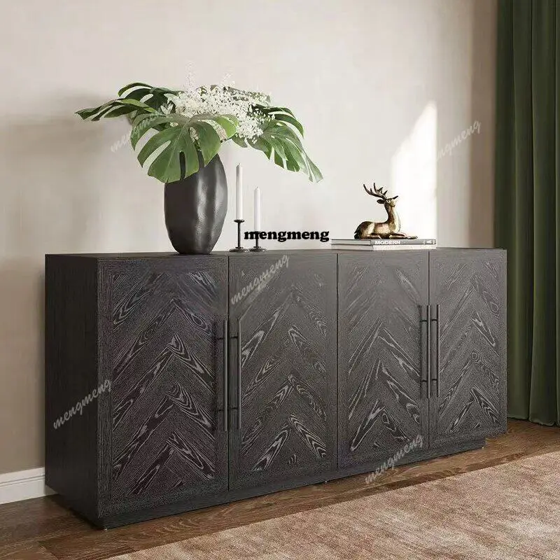 

American rural retro old solid wood dining side cabinet living room log porch storage cabinet