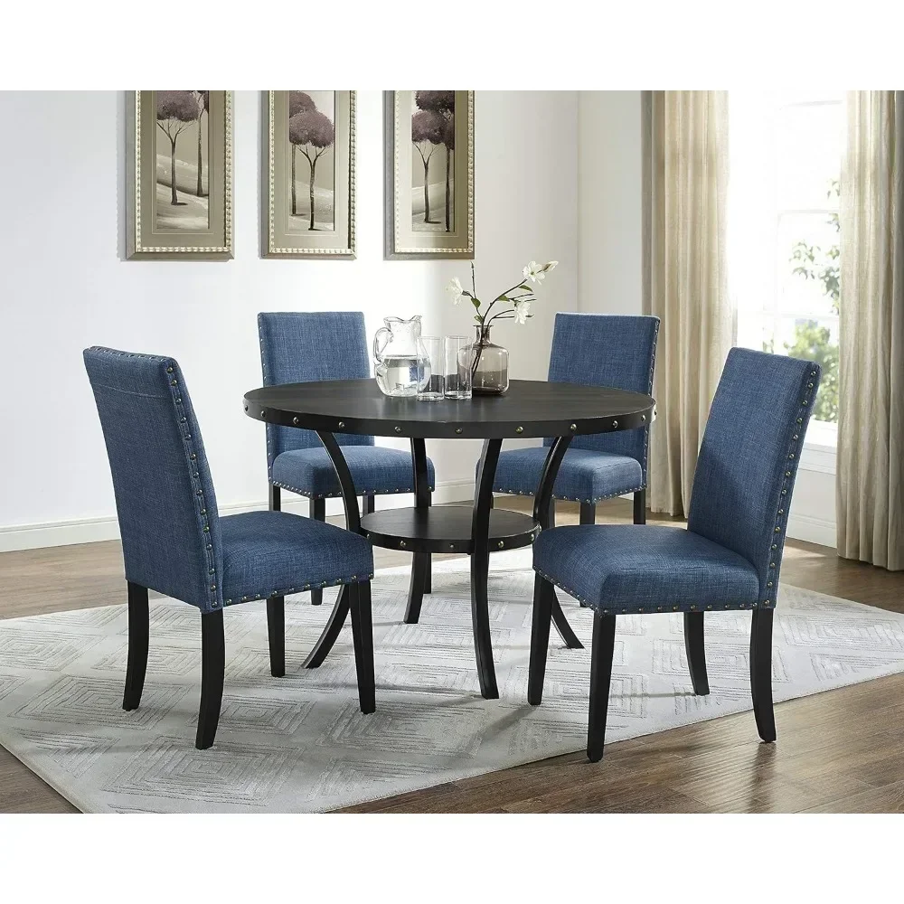 Biony Blue Fabric Dining Chairs with Nailhead Trim, Set of 2