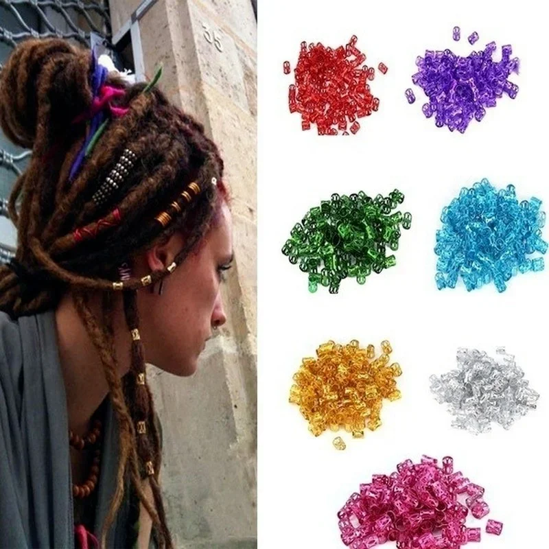 100 Pcs Miniature Dreadlocks Ring Beads Adjustable Tresses Cuff Clip with 8 Mm Holes