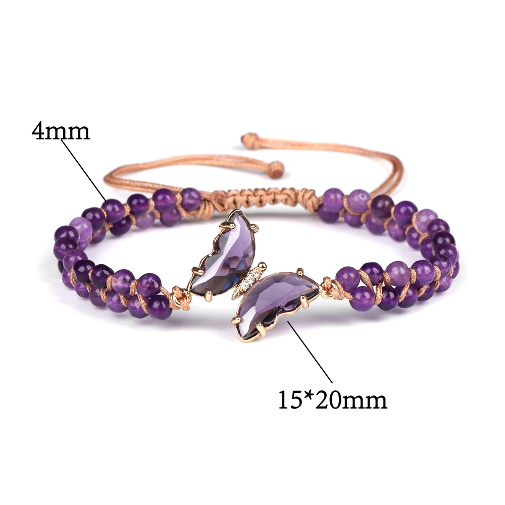 Handmade Braided String Bracelet For Women Colorful Crystal Butterfly Pendant Adjustable Charm Natural Stone Beads Bracelets