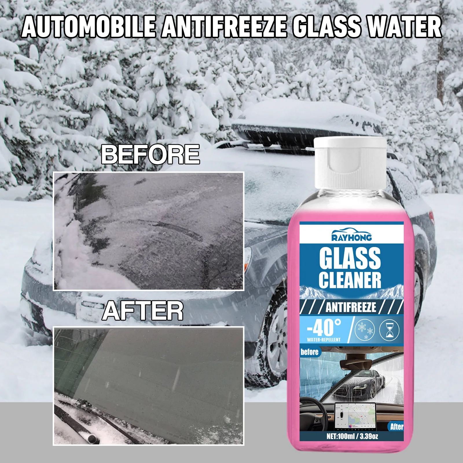 Premium Anti Freeze Windshield Washer Fluid Grease Remover for Clear Glass Cleaning Winter Ready Automotive Glass Cleaner